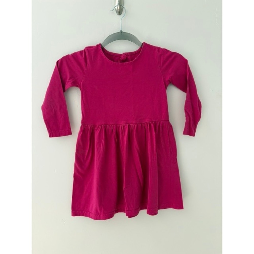 Primary Kids Magenta Pink Long Sleeve Fit and Flare Cotton Dress Size 4-5
